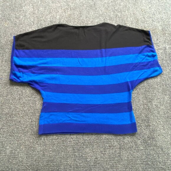 Madison Sweater Women's M Blue Black Striped Batwing Sleeve Top Casual‎ Jumper - Picture 8 of 11